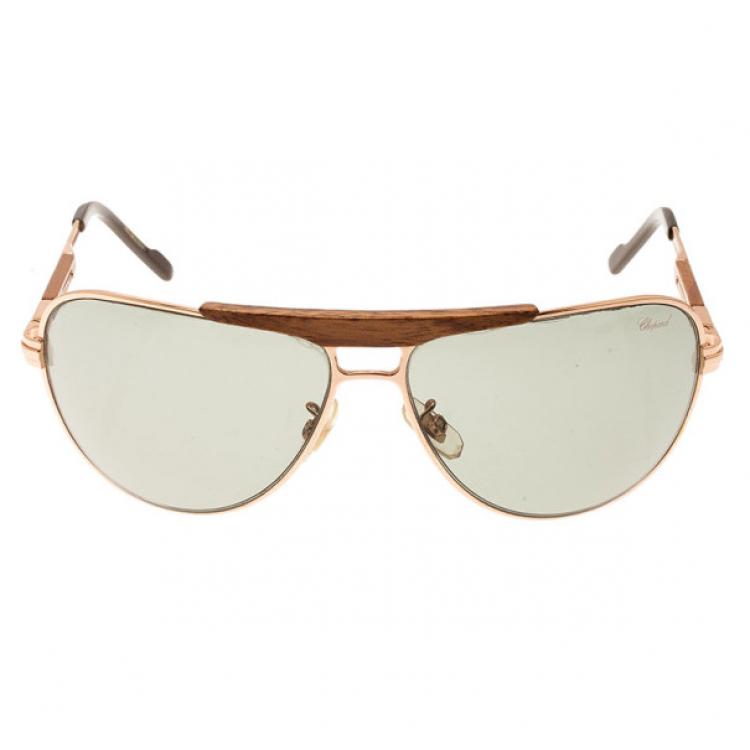 Pre Owned Chopard Brown SCH 652 Wooden Unisex Aviators