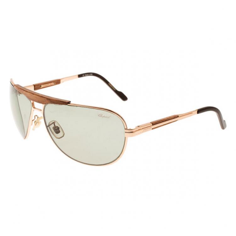 Pre Owned Chopard Brown SCH 652 Wooden Unisex Aviators