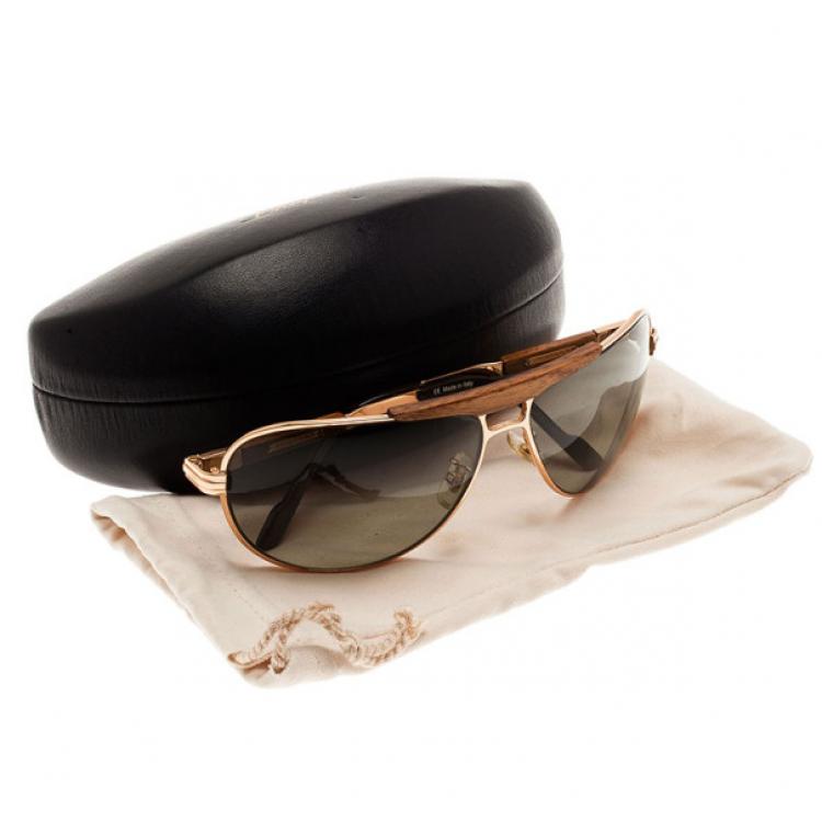 Pre Owned Chopard Brown SCH 652 Wooden Unisex Aviators