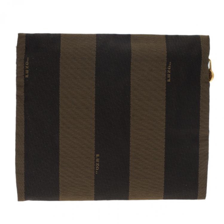 Pre Owned Fendi Brown Pequin Stripe Pouch