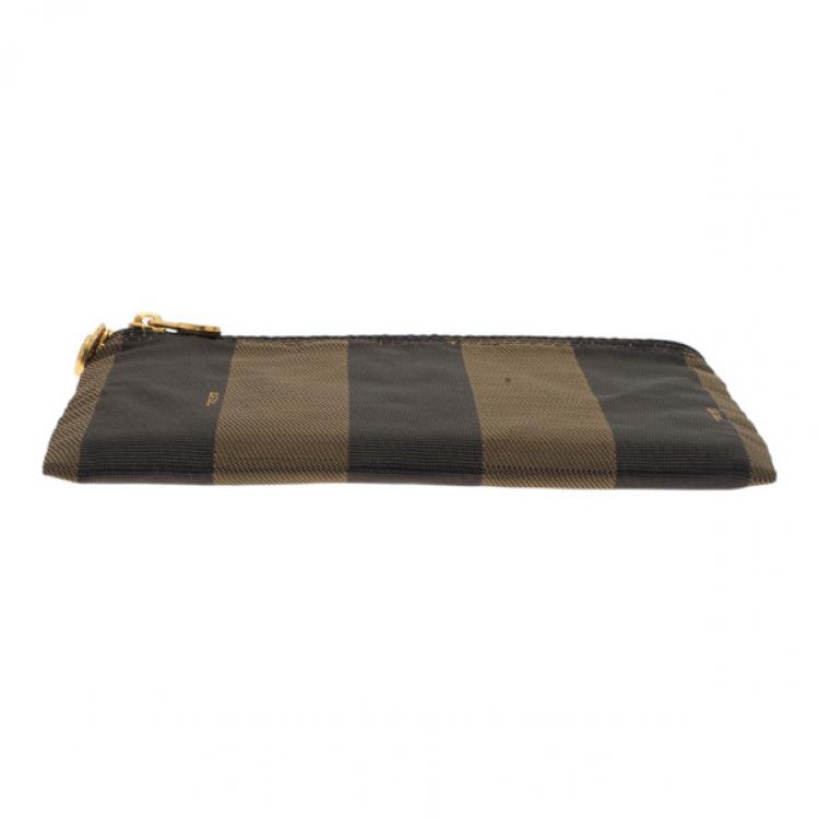 Pre Owned Fendi Brown Pequin Stripe Pouch
