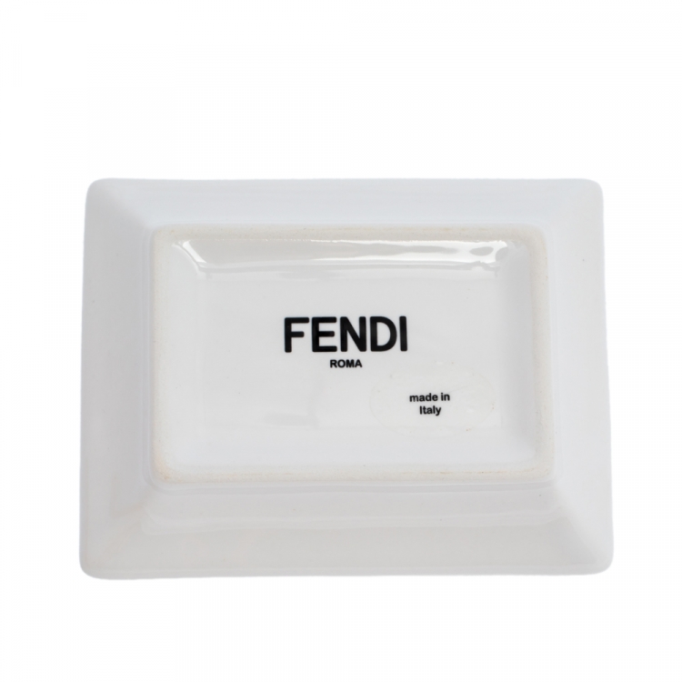 Pre Owned Fendi White Logo Print Porcelain Ashtray
