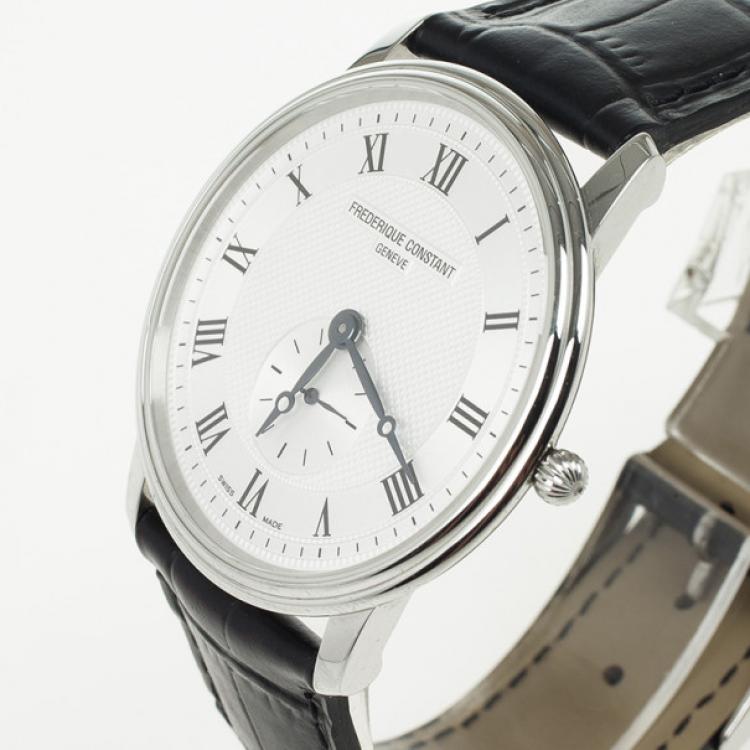 Pre Owned Frederique Constant Stainless Steel Leather Quartz Unisex Wristwatch 37 MM