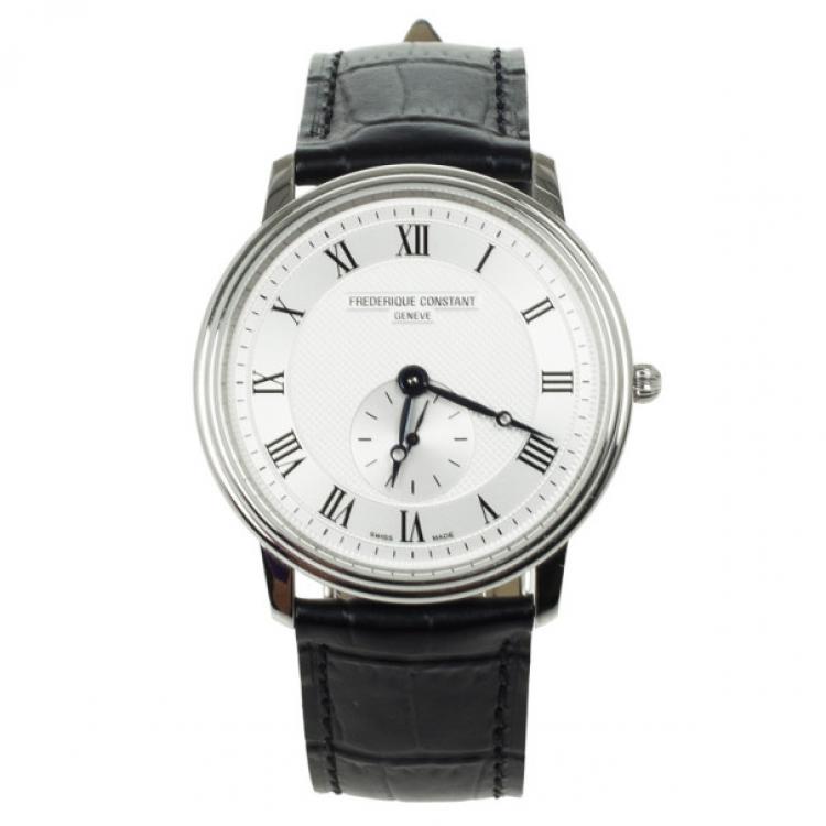 Pre Owned Frederique Constant Stainless Steel Leather Quartz Unisex Wristwatch 37 MM