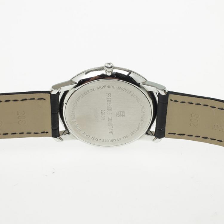 Pre Owned Frederique Constant Stainless Steel Leather Quartz Unisex Wristwatch 37 MM
