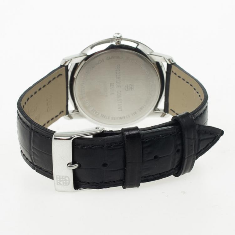 Pre Owned Frederique Constant Stainless Steel Leather Quartz Unisex Wristwatch 37 MM