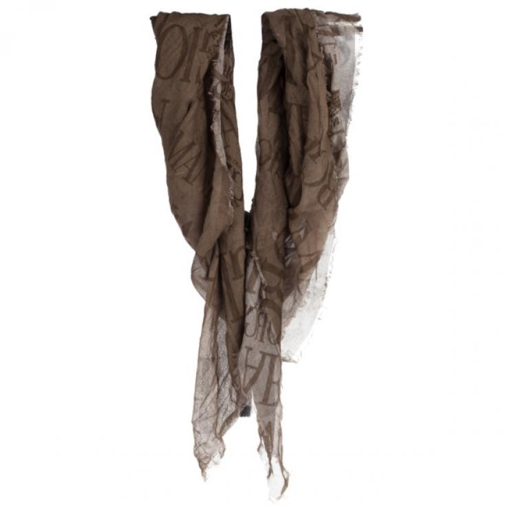 Pre Owned Giorgio Armani Beige Unisex Modal Blend Logo Square Scarf