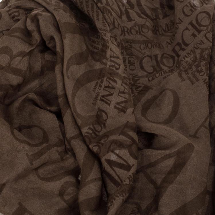 Pre Owned Giorgio Armani Beige Unisex Modal Blend Logo Square Scarf