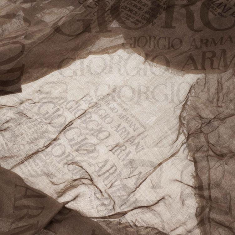 Pre Owned Giorgio Armani Beige Unisex Modal Blend Logo Square Scarf