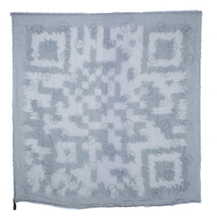 Pre Owned Giorgio Armani Dark Grey Unisex Modal Blend Logo Square Scarf