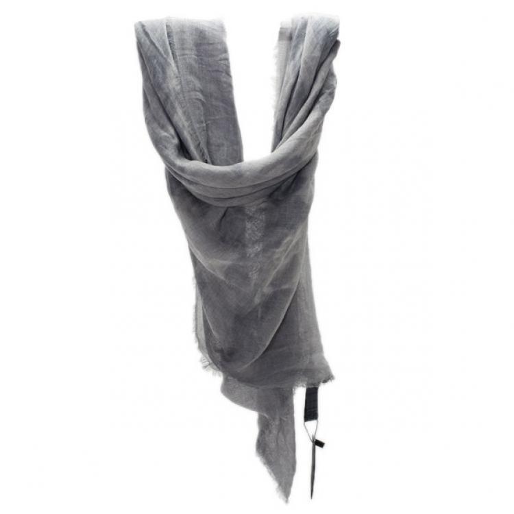 Pre Owned Giorgio Armani Dark Grey Unisex Modal Blend Logo Square Scarf