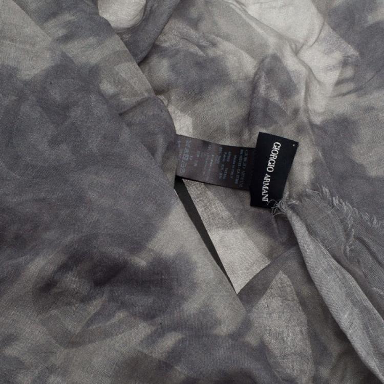 Pre Owned Giorgio Armani Dark Grey Unisex Modal Blend Logo Square Scarf