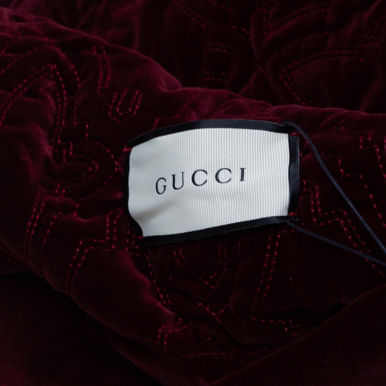 Pre Owned Gucci Burgundy Velvet & Tiger Printed Silk Quilt 