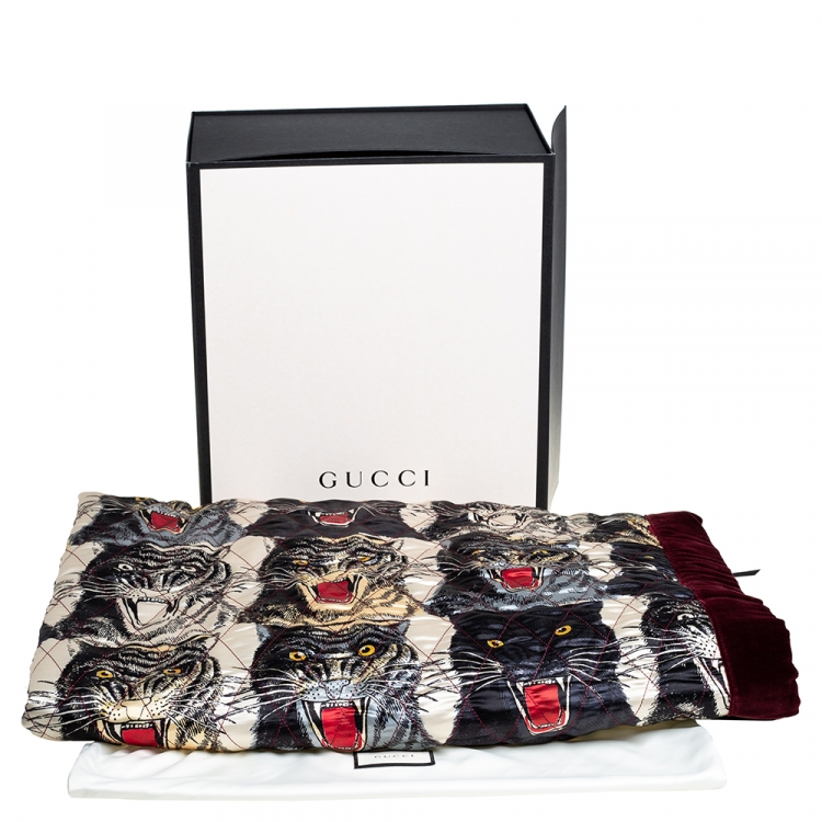 Pre Owned Gucci Burgundy Velvet & Tiger Printed Silk Quilt 