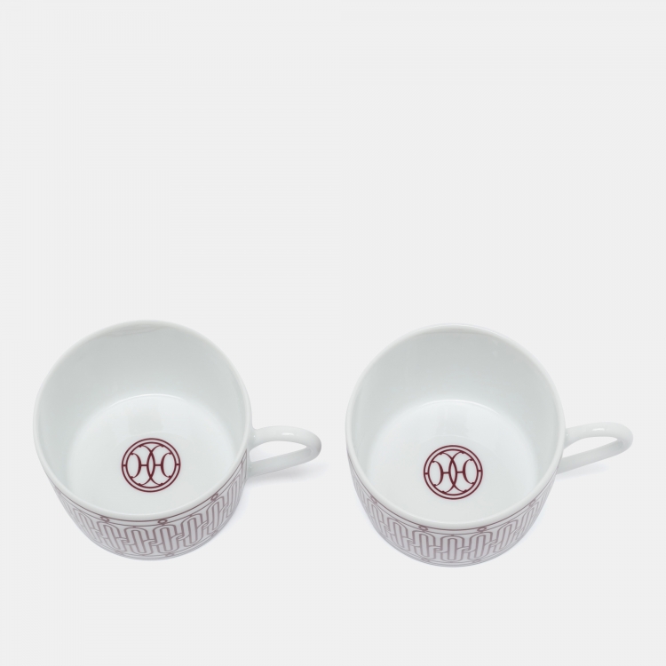 Pre Owned Hermes H Deco Rouge Tea Cup and Saucer Set