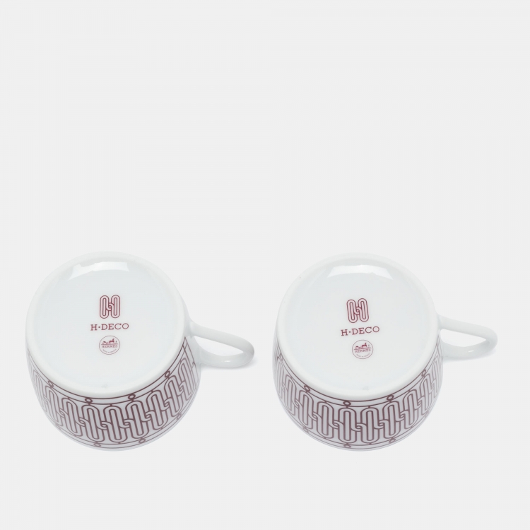 Pre Owned Hermes H Deco Rouge Tea Cup and Saucer Set