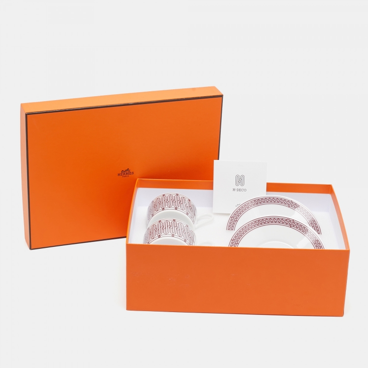 Pre Owned Hermes H Deco Rouge Tea Cup and Saucer Set
