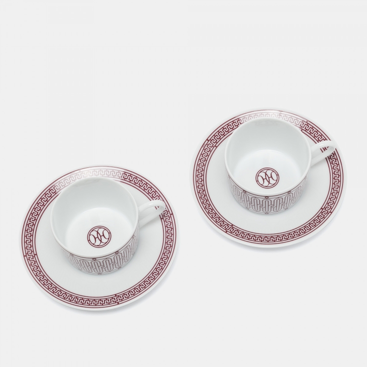 Pre Owned Hermes H Deco Rouge Tea Cup and Saucer Set