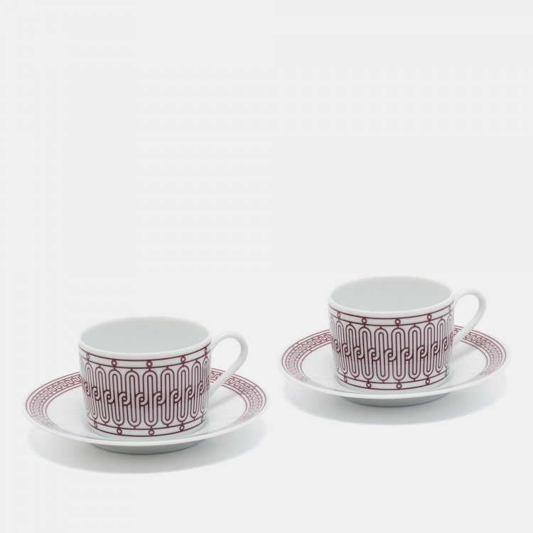 Pre Owned Hermes H Deco Rouge Tea Cup and Saucer Set