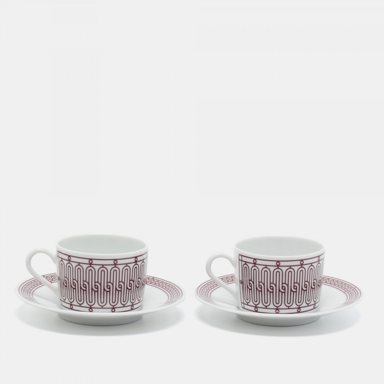 Pre Owned Hermes H Deco Rouge Tea Cup and Saucer Set