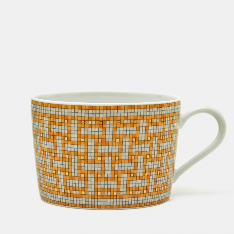 Pre Owned Hermès Mosaique AU 24 Gold Tea Cup and Saucer Set