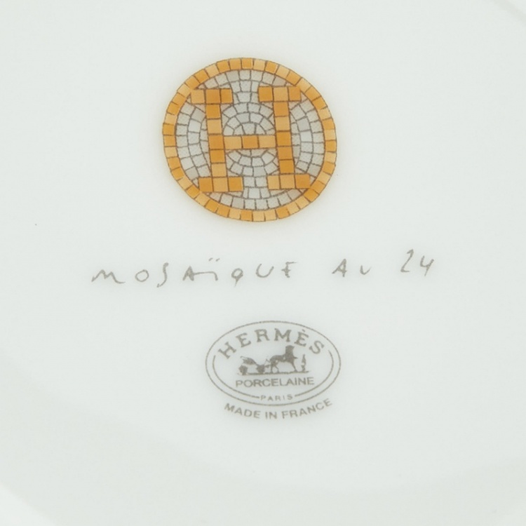 Pre Owned Hermès Mosaique AU 24 Gold Tea Cup and Saucer Set