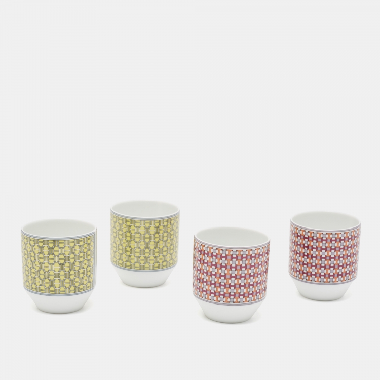 Pre Owned Hermès Porcelain Tie Set Tumbler Set of 4