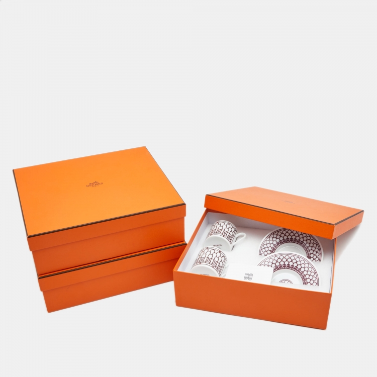 Pre Owned Hermes Rouge H Deco 6 Sets of  Coffee Cup And Saucer