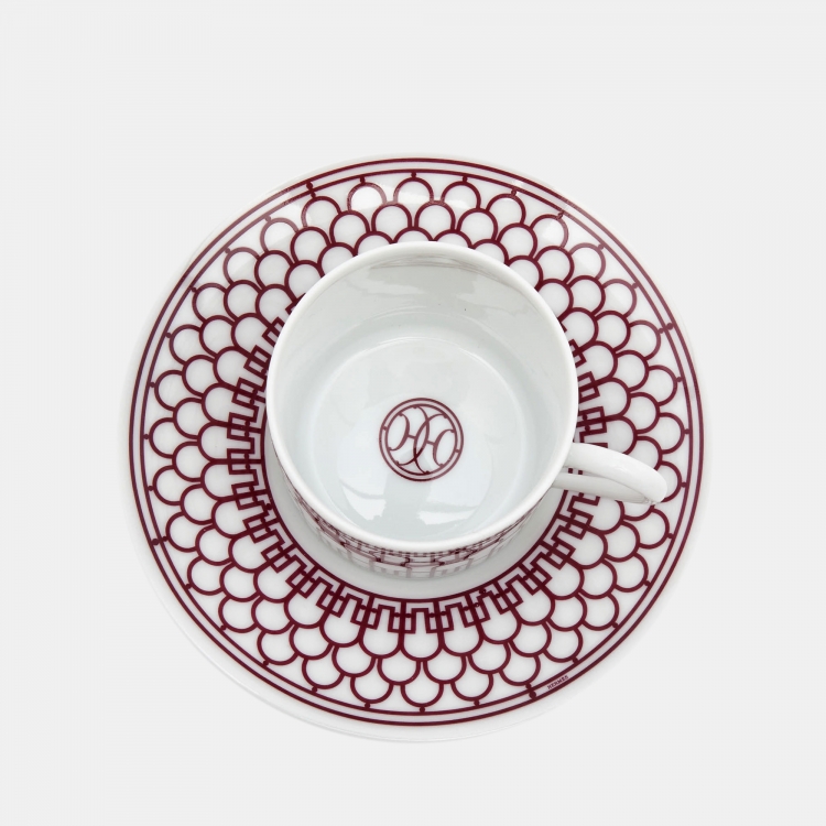 Pre Owned Hermes Rouge H Deco 6 Sets of  Coffee Cup And Saucer
