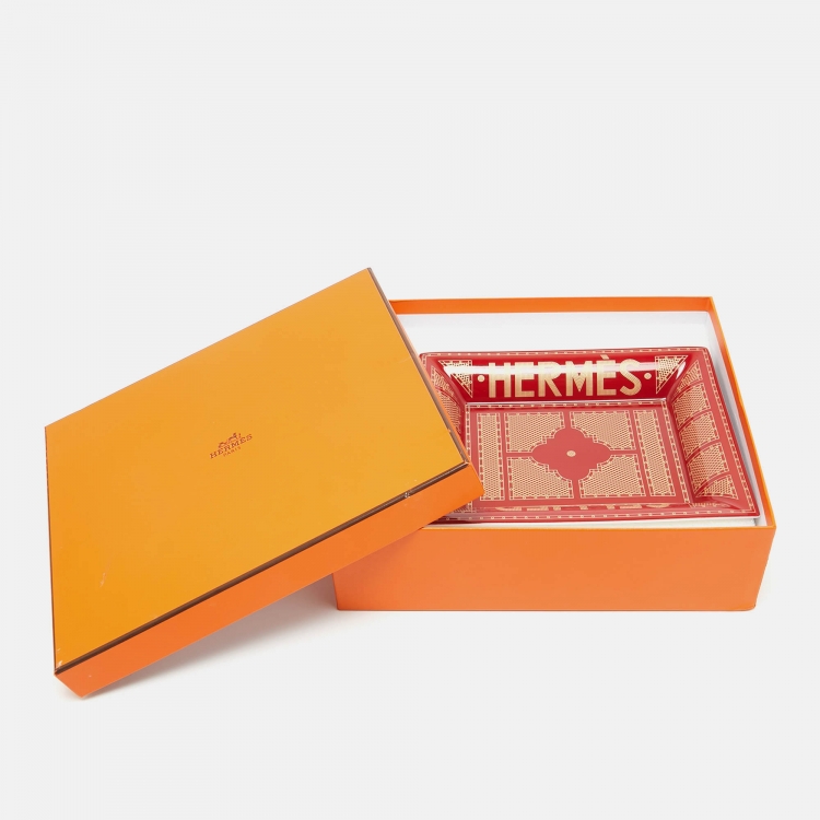 Pre Owned Hermès Rouge Sellier Porcelain Change Tray