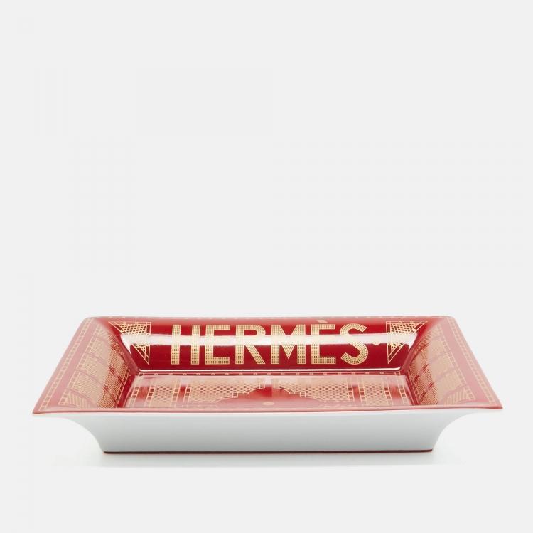 Pre Owned Hermès Rouge Sellier Porcelain Change Tray