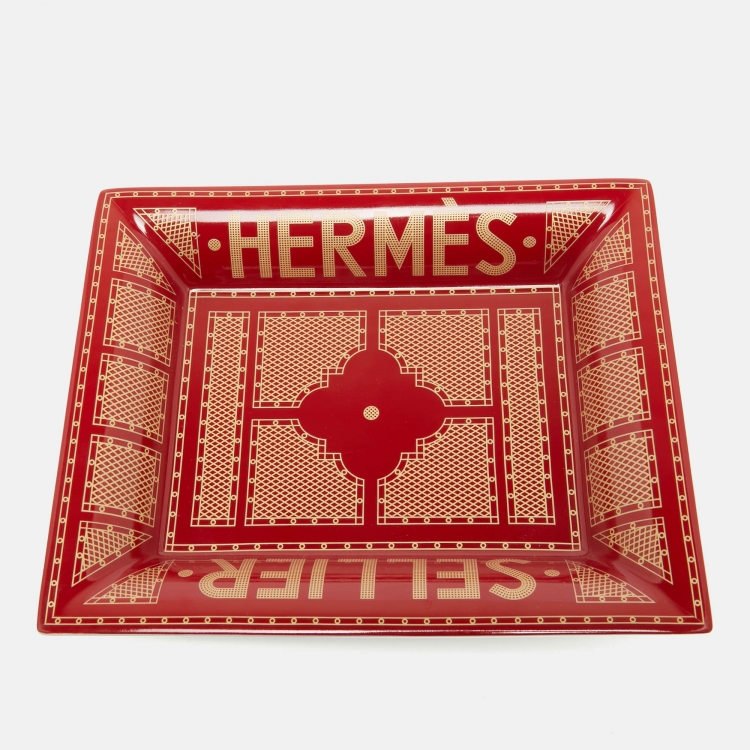 Pre Owned Hermès Rouge Sellier Porcelain Change Tray
