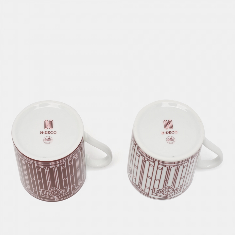 Pre Owned Hermès Rouge Porcelain H Deco Mugs Set of 2 