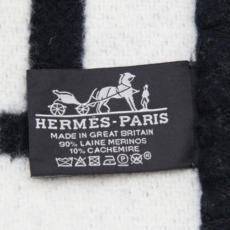 Pre Owned Hermes Black Merino Wool & Cashmere Avalon III Blanket