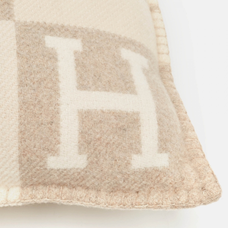 Pre Owned Hermes Beige Patterned Wool and Cashmere Avalon Pillow S