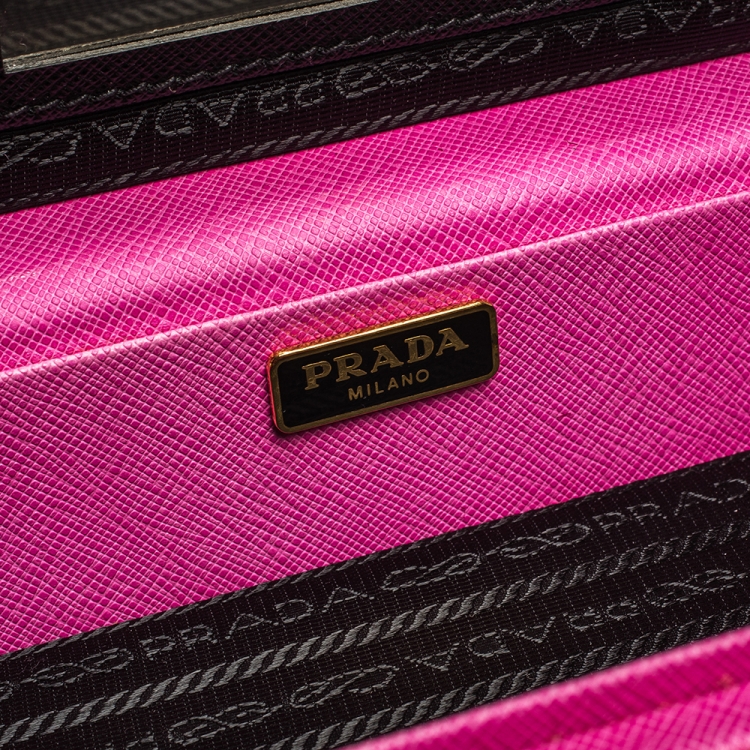 Pre Owned Prada Pink/Black Saffiano Leather Jewelry Storage Box