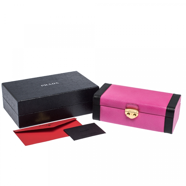 Pre Owned Prada Pink/Black Saffiano Leather Jewelry Storage Box