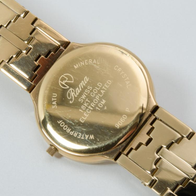 Pre Owned Rama Swiss Watch Palace Black Dial Gold Plated Unisex Wristwatch