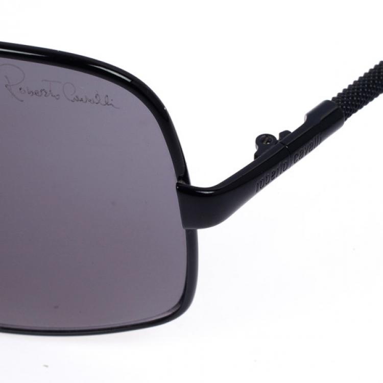 Pre Owned Roberto Cavalli Black Oversized Areopago Rectangle Shield Unisex Sunglasses