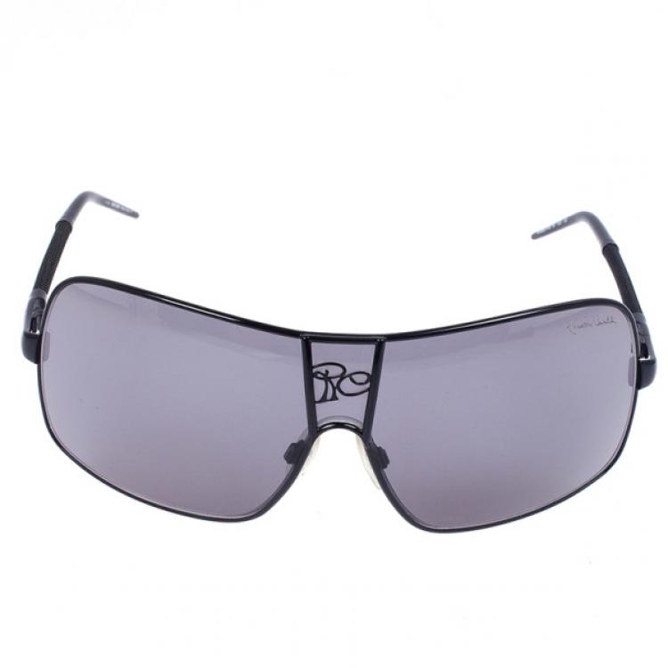 Pre Owned Roberto Cavalli Black Oversized Areopago Rectangle Shield Unisex Sunglasses
