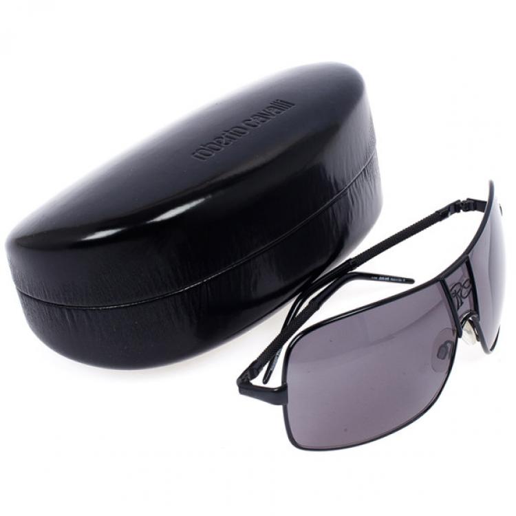 Pre Owned Roberto Cavalli Black Oversized Areopago Rectangle Shield Unisex Sunglasses