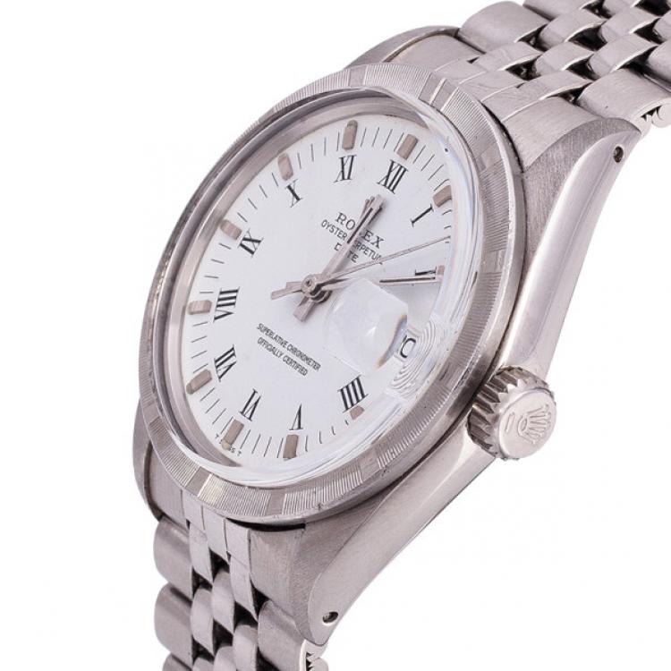Pre Owned Rolex Stainless Steel Oyster Perpetual Date Unisex Wristwatch 34 MM