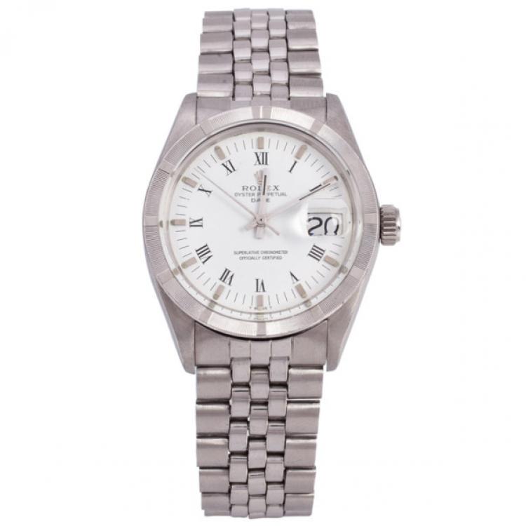 Pre Owned Rolex Stainless Steel Oyster Perpetual Date Unisex Wristwatch 34 MM