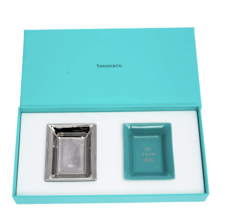 Pre Owned Tiffany & Co. Metallic Porcelain Vide Poche Tray Set