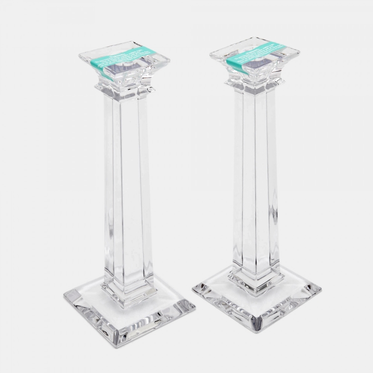 Pre Owned Tiffany & Co. Classic Glass Candle Stand -Set of 2