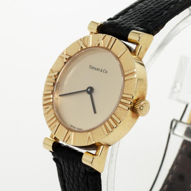 Pre Owned Tiffany & Co. Gold Dial 18K Yellow Gold Atlas L0630 Women's Wristwatch 24 mm