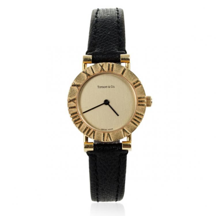 Pre Owned Tiffany & Co. Gold Dial 18K Yellow Gold Atlas L0630 Women's Wristwatch 24 mm