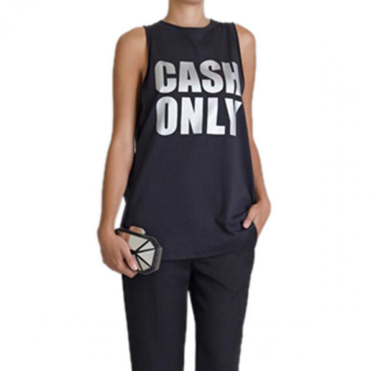 Pre Owned 3.1 Phillip Lim Black "Cash Only" Logo Tank M
