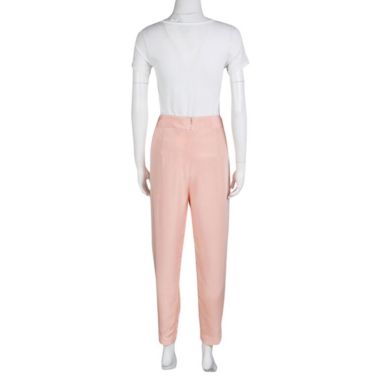 Pre Owned 3.1 Phillip Lim Peach Waist Tab Extension Detail Pleated Silk Trousers S