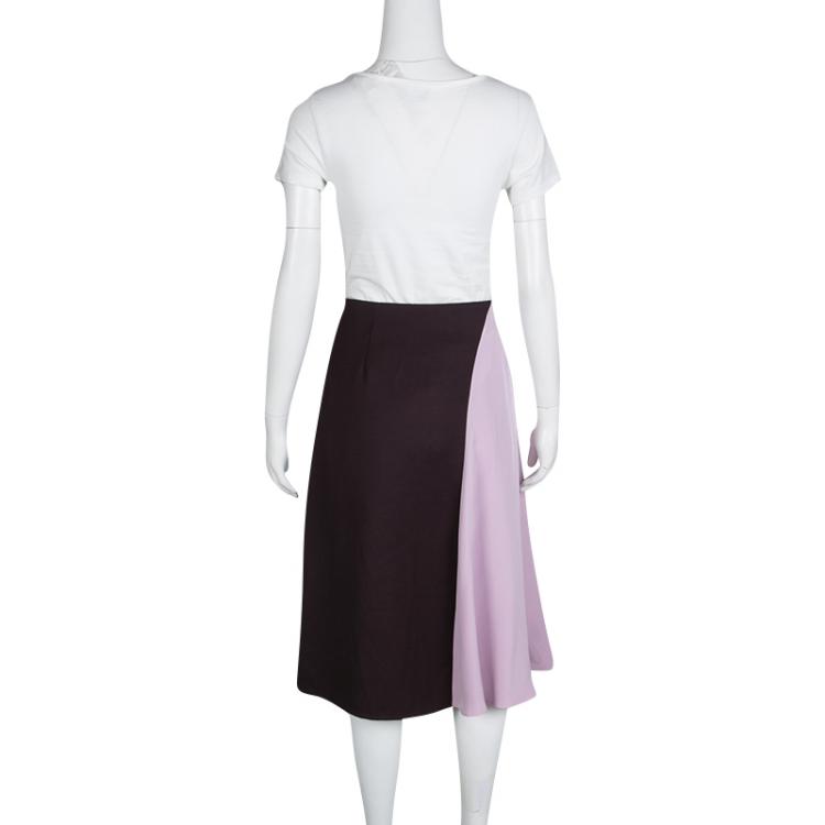 Pre Owned 3.1 Phillip Lim Mulberry Purple Colorblock Horizon Wool and Silk Skirt S